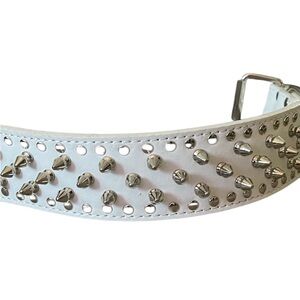 White with Silver Spikes Big Dog Collar Punk, Metal, Rock, Cool Dog 21"